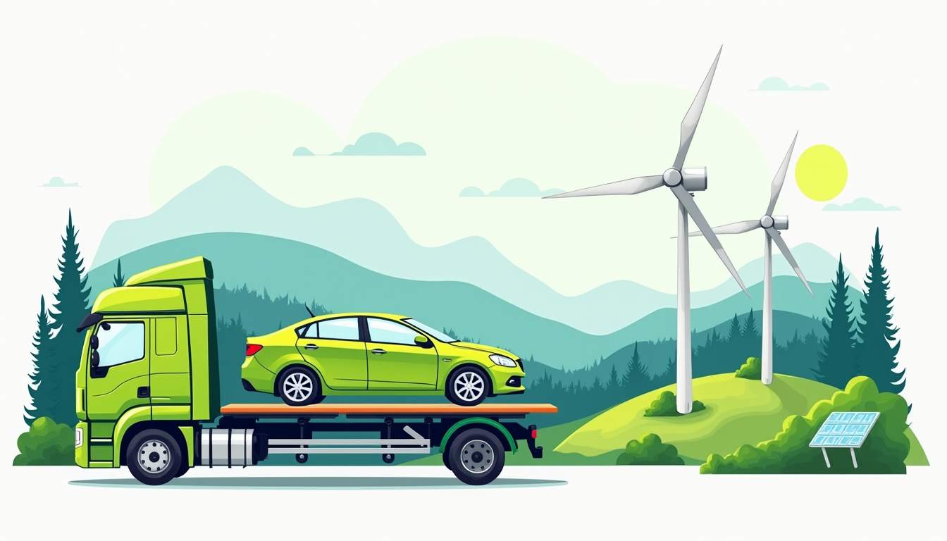 An eco-friendly car being transported on a green