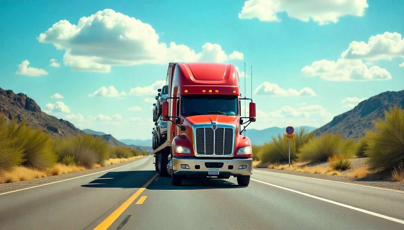 Louisville to Phoenix car shipping auto transport truck on interstate highway from Kentucky to Arizona desert